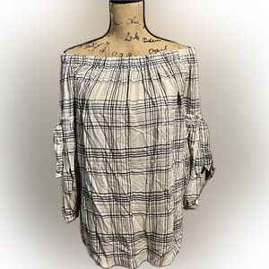 MAX STUDIO Over the Shoulder NWT Black Plaid Top Long Sleeve Ties Romantic Med